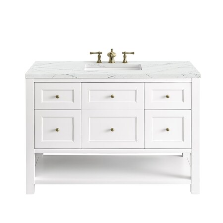 James Martin Vanities Breckenridge 48in Single Vanity, Bright White w/ 3 CM Ethereal Noctis Top 330-V48-BW-3ENC